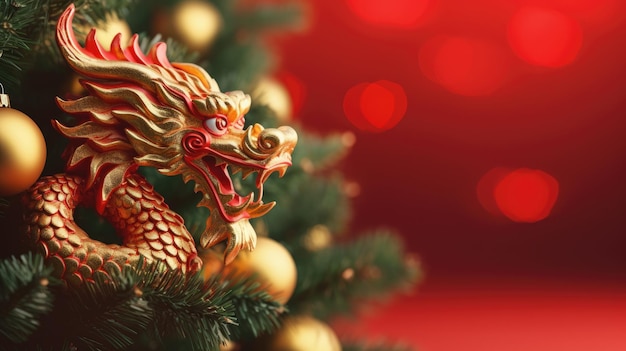 Dragón chino sobre un fondo navideño Banner festivo Año nuevo chino 2024 Fondo AI