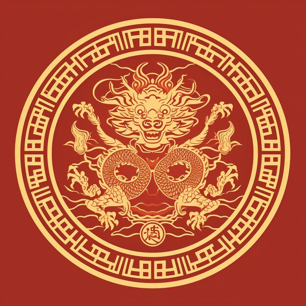Foto dragón chino tallado en papel sobre un fondo rojo ilustración vectorial