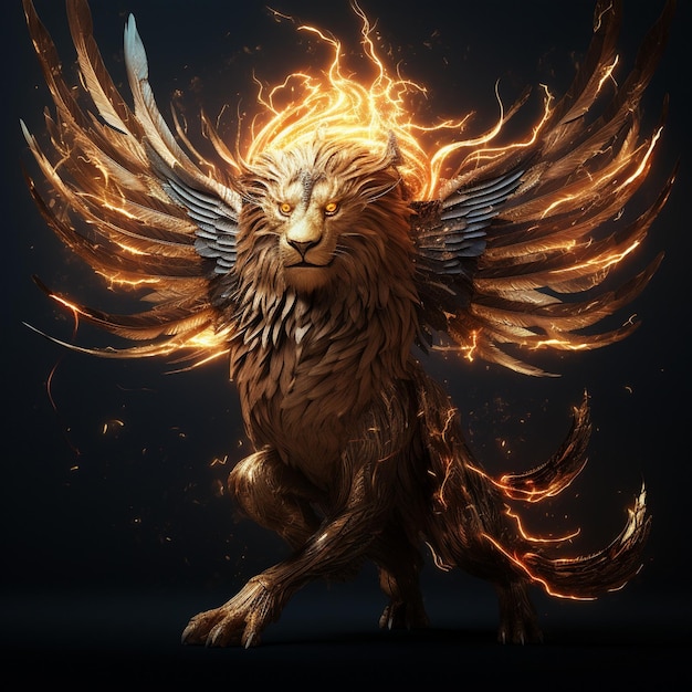 un dragón con cola y alas de fuego.