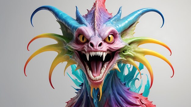 un dragón de colores con una cabeza de colores y la cola del dragón