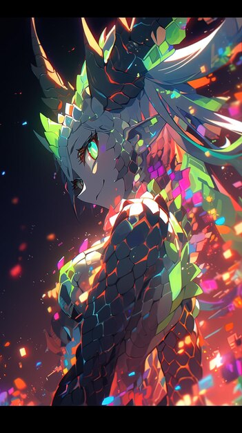 Foto un dragón de colores con un fondo de colores y un patrón de colores