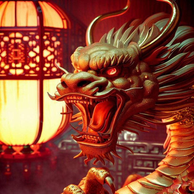 dragón dorado enojado tradicional