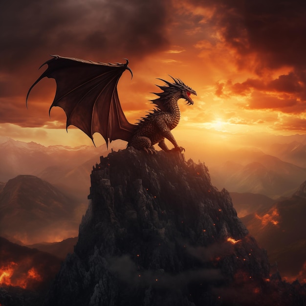 dragon dramatic sunset in clouds