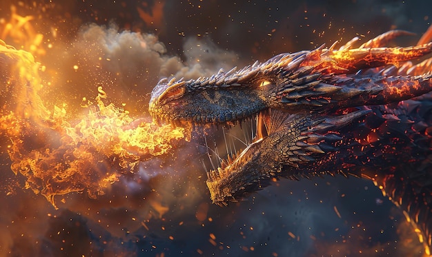 Un dragón épico extiende sus alas rodeado de llamas y lava derretida Genera IA