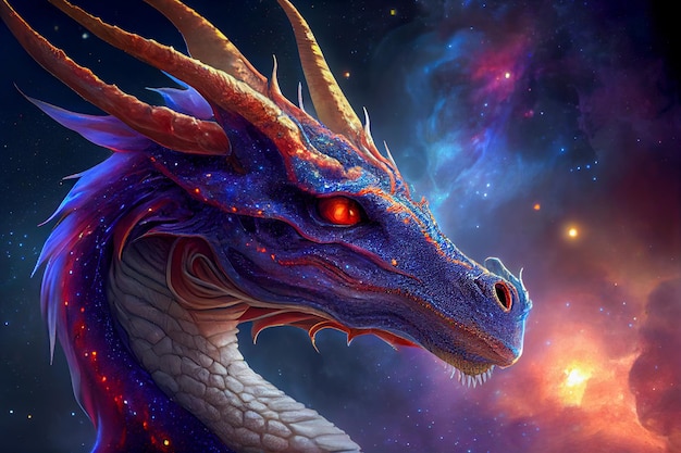 Dragón en el fondo del cielo estrellado Ilustración 3d AI generativa