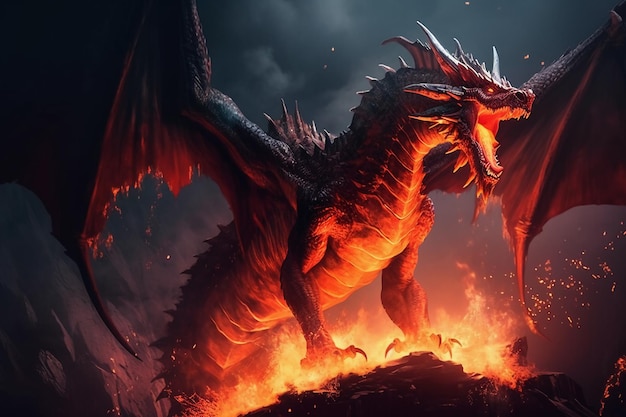 Un dragón con fuego en la boca.