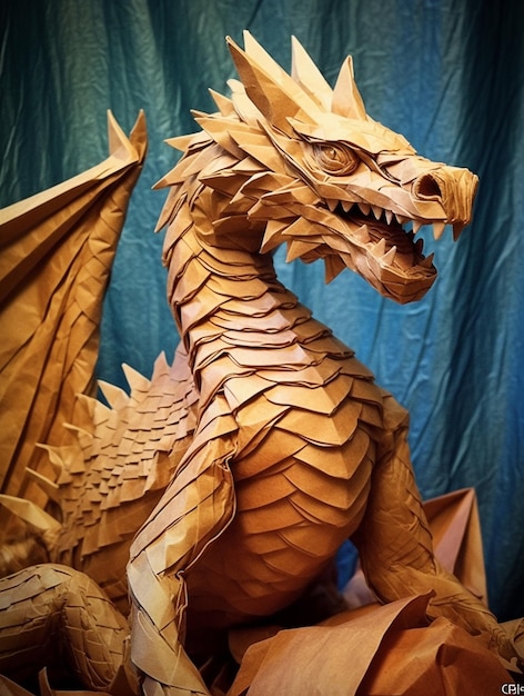 Un dragón hecho de papel por el artista.