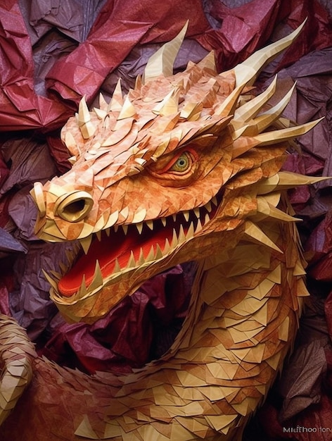 Un dragón hecho de papel está hecho por un estudiante.