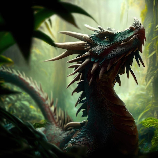 un dragón en la jungla ilustración en IA