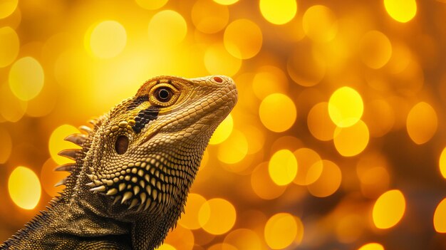 Foto dragón de komodo aislado con luces amarillas en el fondo