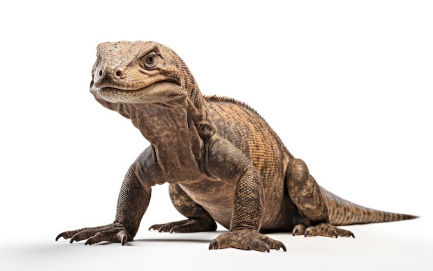 Foto dragón de komodo aislado sobre un fondo blanco