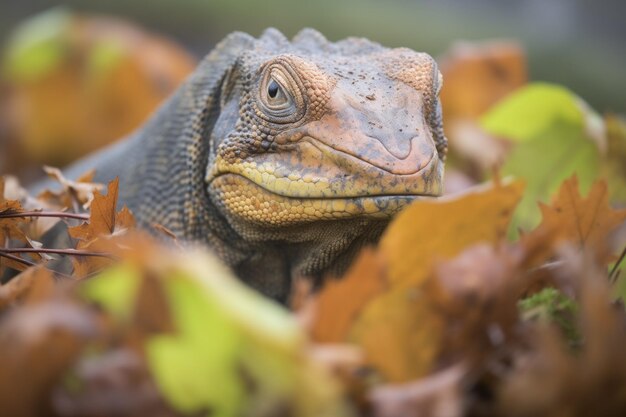 El dragón de Komodo camuflado dentro del follaje de la isla