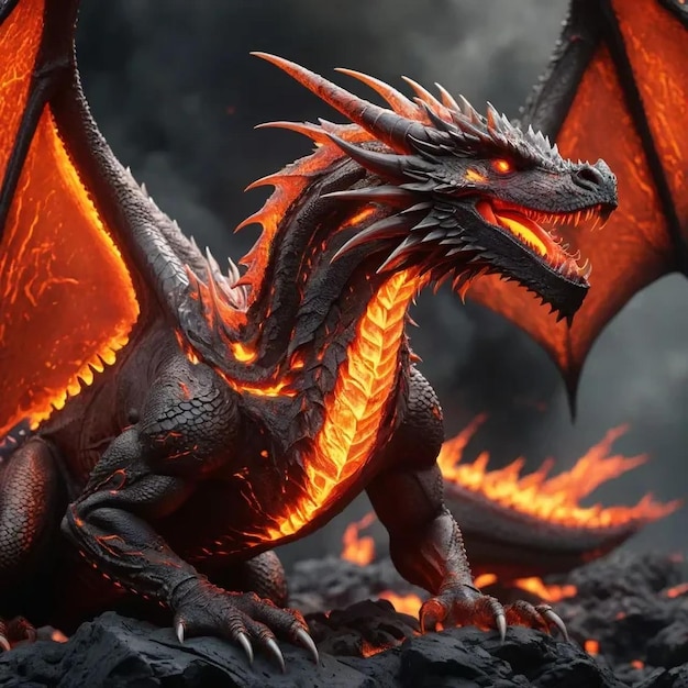 un dragón de lava con un fondo negro