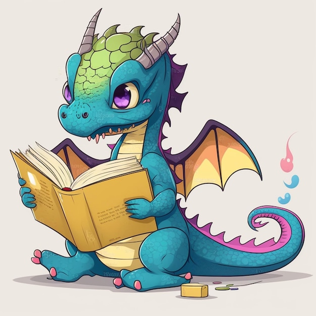 Dragón leyendo un libro Ilustración vectorial