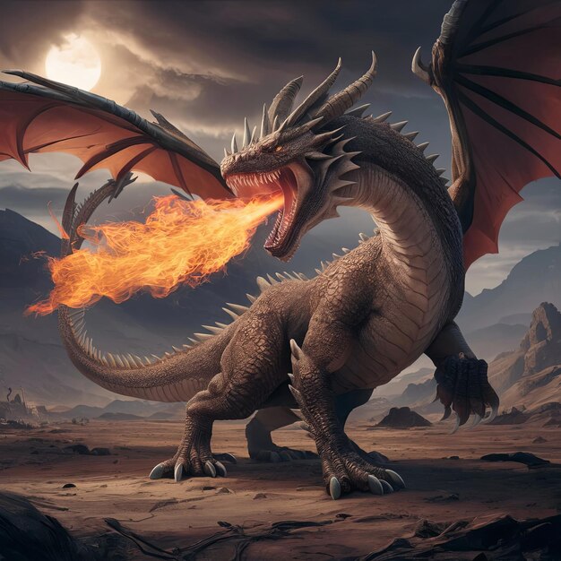 un dragón con una llama en la boca