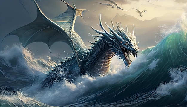 Dragón en el mar con dragones