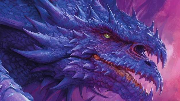 Un dragón morado con un ojo morado y un