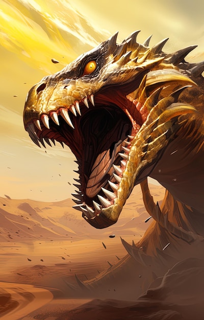 un dragón con ojos amarillos y una cabeza de dragón