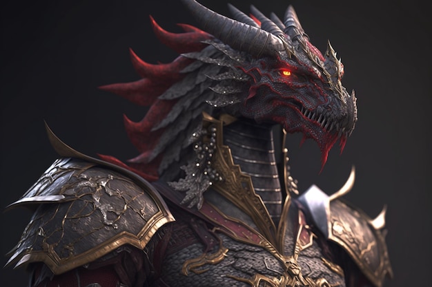 Un dragón con ojos rojos y cabeza roja.