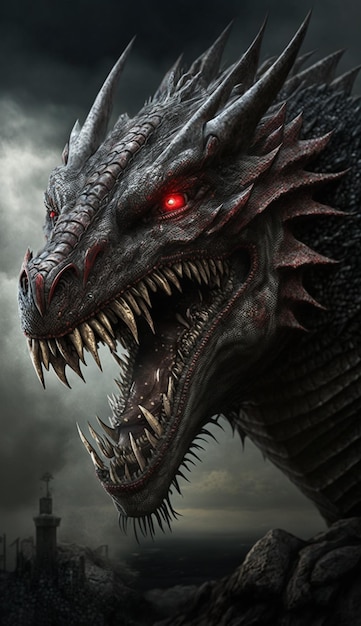 Un dragón con ojos rojos y un ojo rojo.