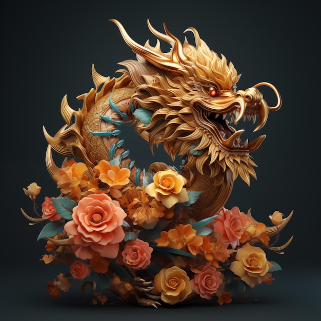 dragón de oro 3d para feliz año nuevo chino