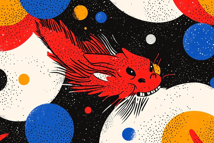 El dragón rojo en un colorido espacio abstracto