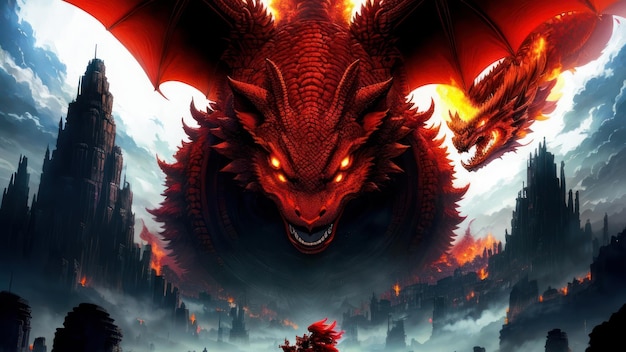 Foto un dragón rojo con un dragón en él.