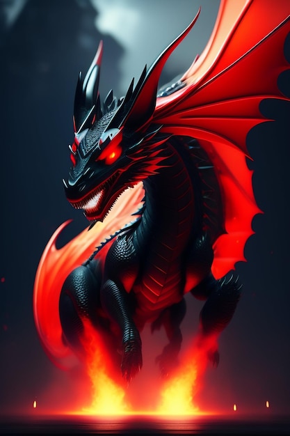 dragón rojo y negro