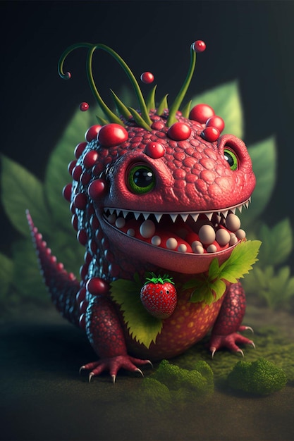 Dragón rojo sentado encima de un ai generativo de hoja verde