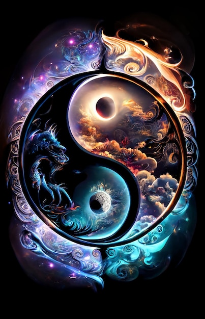 Foto el dragón y el símbolo del yin yang