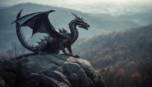 Un dragón sobre una roca con el título de dragón.