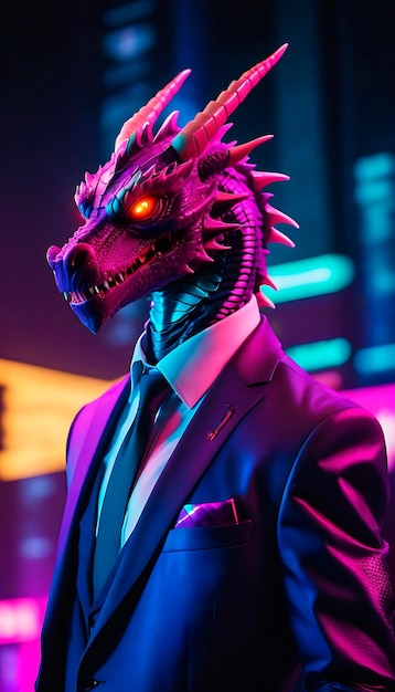 Dragón de terno estilo Cyberpunk