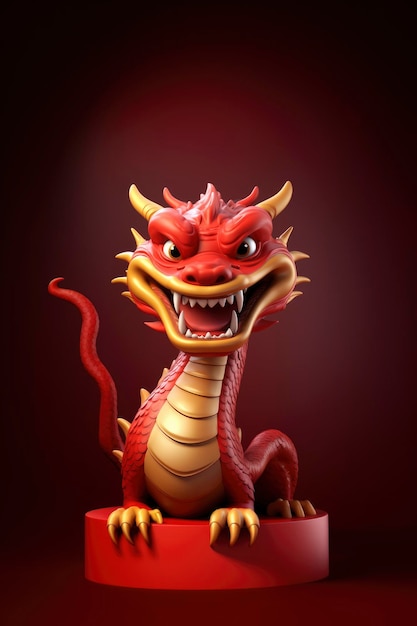 dragón tradicional de felicitación de año nuevo en ilustración 3D generativa ai