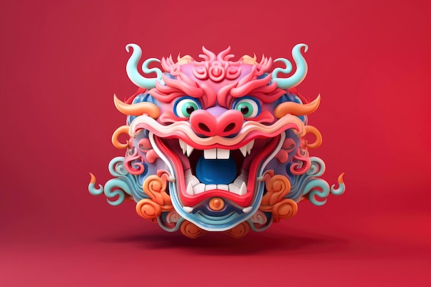 dragón tradicional de felicitación de año nuevo en ilustración 3D generativa ai