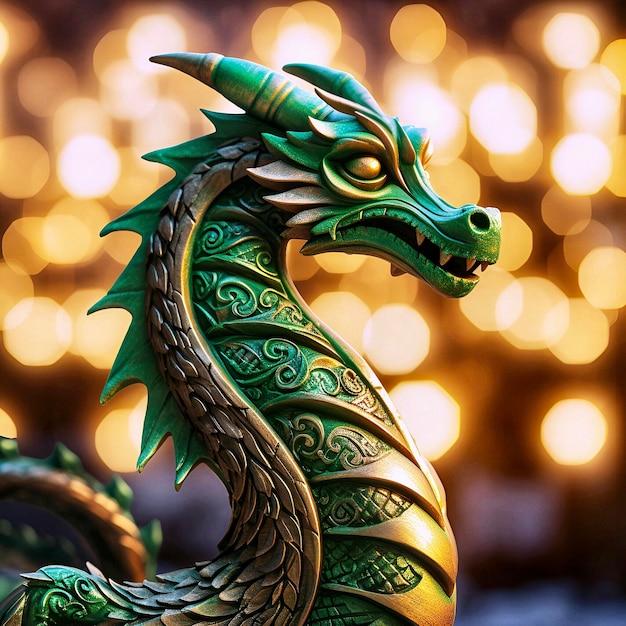 Foto el dragón verde en el bokeh