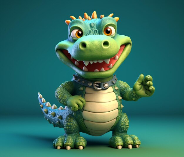 Un dragón verde de dibujos animados con una gran sonrisa.