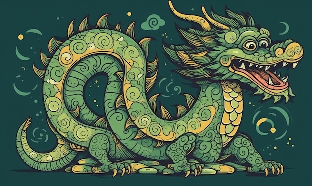 Dragón verde en fondo oscuro IA generativa