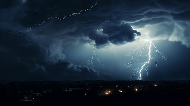 Drama del cielo nocturno Iluminación de relámpagos