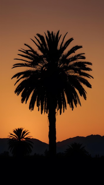 Dramática silueta de palma contra el telón de fondo del atardecer del desierto