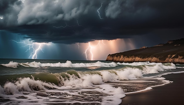 Foto una dramática tormenta sobre un paisaje costero