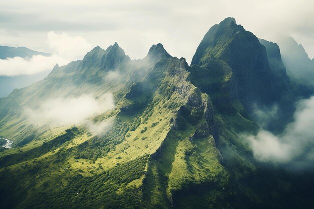 Dramáticas formaciones de nubes flotando sobre las montañas