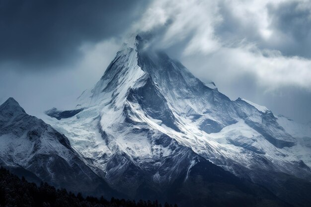 Dramáticas formaciones de nubes girando alrededor de los picos de las montañas