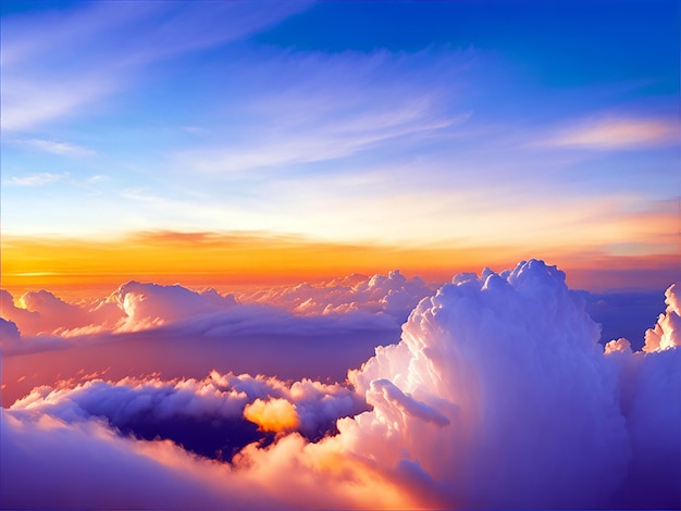 Dramáticas nubes blancas y cielo azul desde la ventana del avión