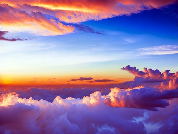 Dramáticas nubes blancas y cielo azul desde la ventana del avión