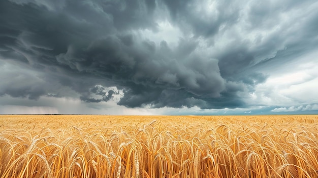 Dramáticas nubes de tormenta sobre el campo de trigo Foto del paisaje del cielo