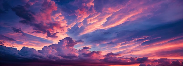 Dramáticas nuvens coloridas brilhantes ao pôr do sol