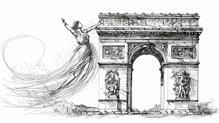 Foto dramático do icônico monumento do arco do triunfo em paris, frança