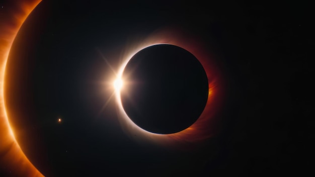 Foto un dramático eclipse solar con llamaradas solares radiantes y una silueta oscura de la luna