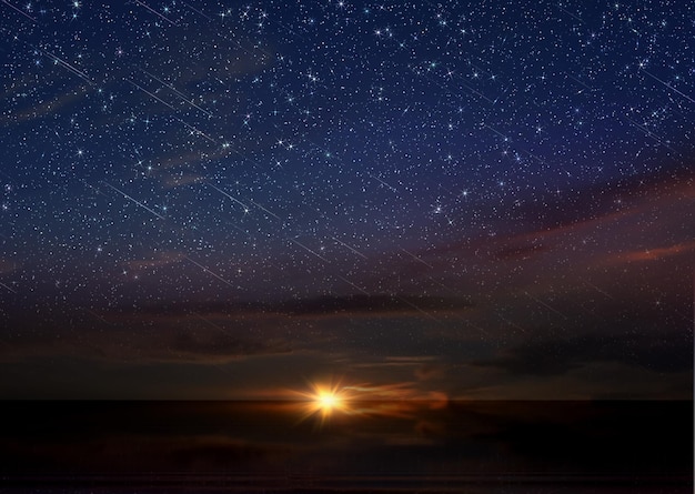 dramático nuvens céu estrelado estrela queda anl laranja pôr do sol verão noite nublado marinha natureza background