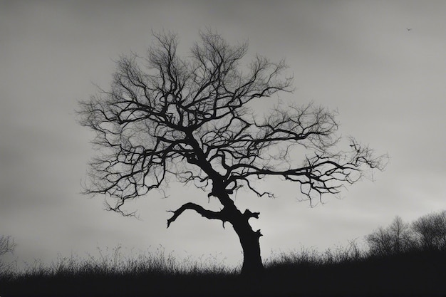 Un dramático paisaje de árboles en blanco y negro